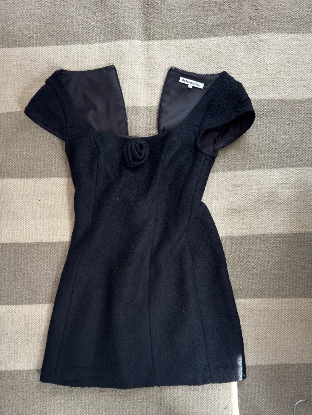 Reformation Black Cap-Sleeve Mini Dress